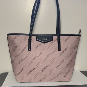 David Jones Pink Diagonal Logo Print Tote Bag with Black Trim